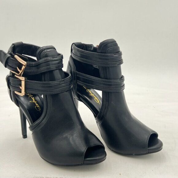 XYD Women Peep Toe Ankle Bootie High Heels Buckled Double Straps Cutout Fashion - Picture 4 of 8